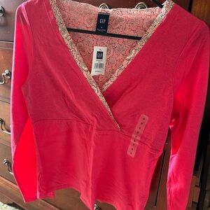GAP Pink Long Sleeve Top with Lace Detail